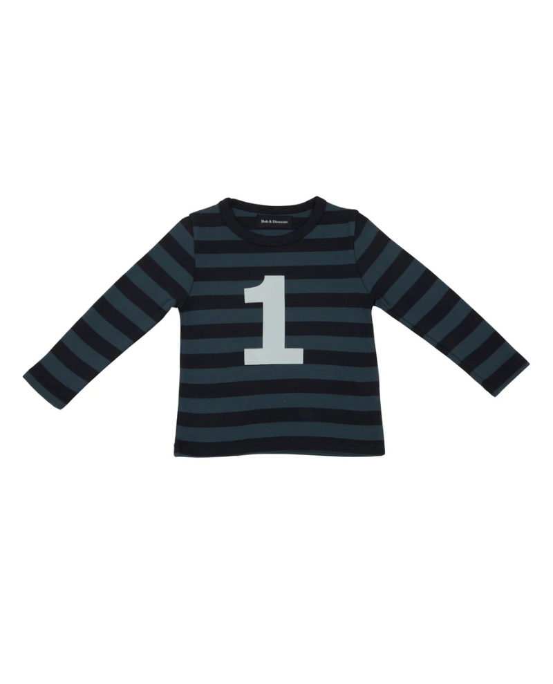 Bob and Blossom Blue and Navy Striped Number T-Shirt