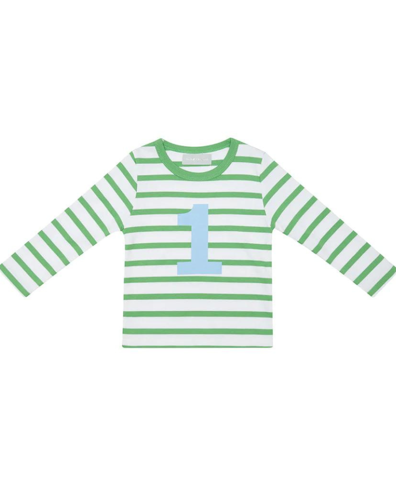 Bob and Blossom Grass Green and White Striped Number T-Shirt