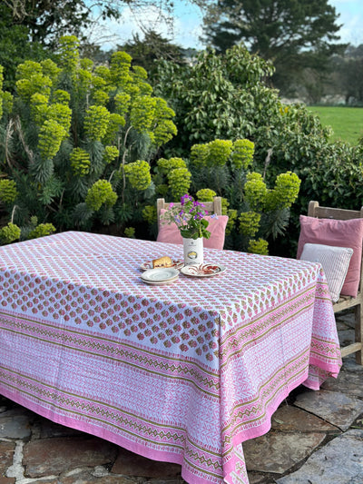 Block Print Candy Pink and Green Table Cloth Large