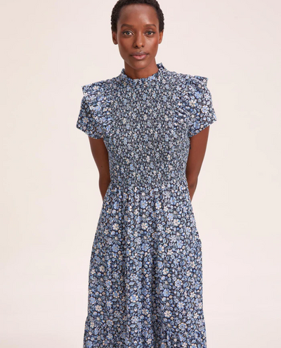 Cefinn Sabrina Blue Ditsy Carnation Print Maxi Dress