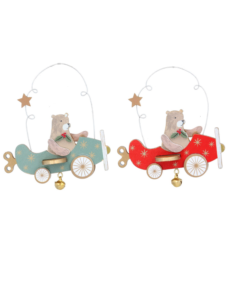 Gisela Graham Wooden Teddy Plane Decoration