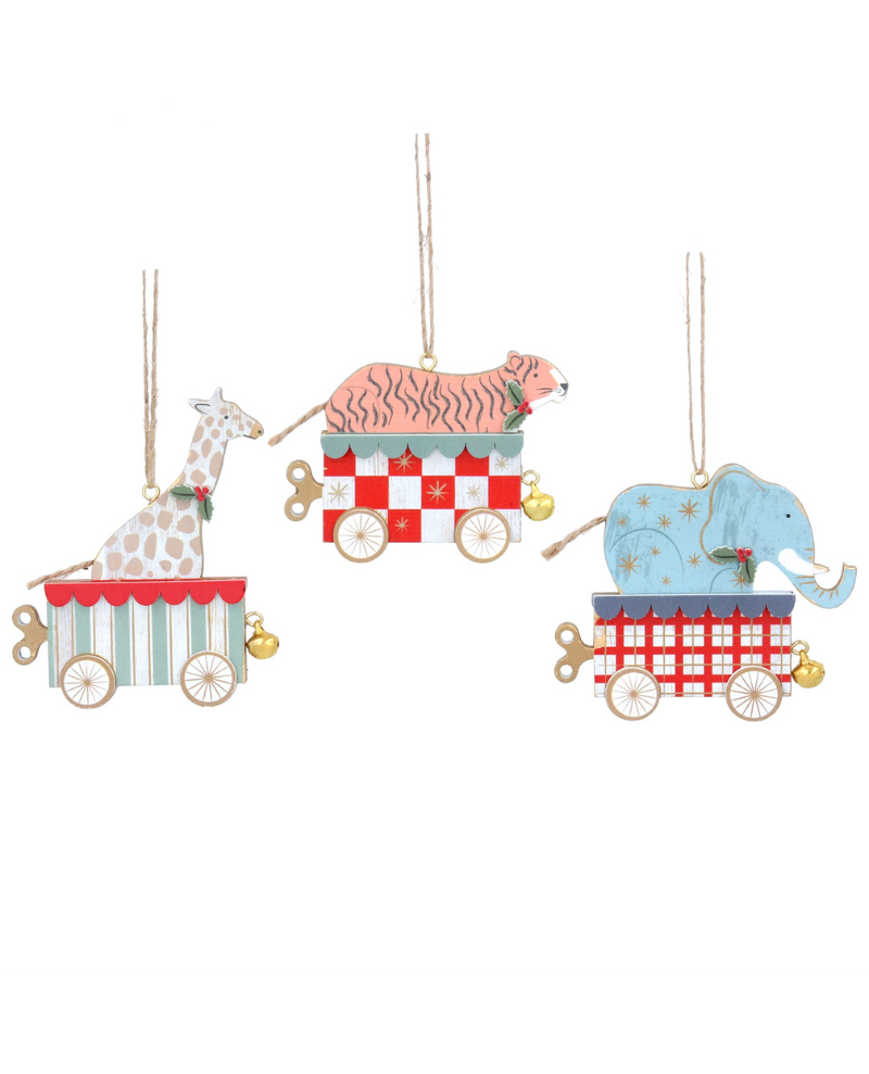 Gisela Graham Wooden Animals In Cart Decoration