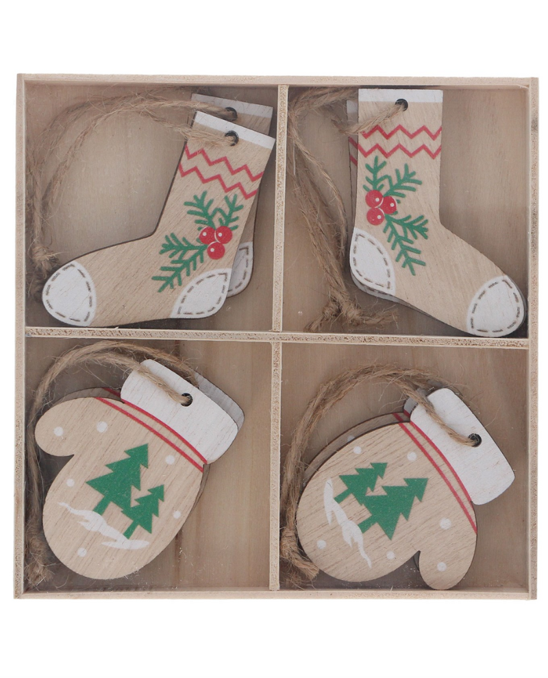 Gisela Graham Wood Sock/Glove Decoration Set