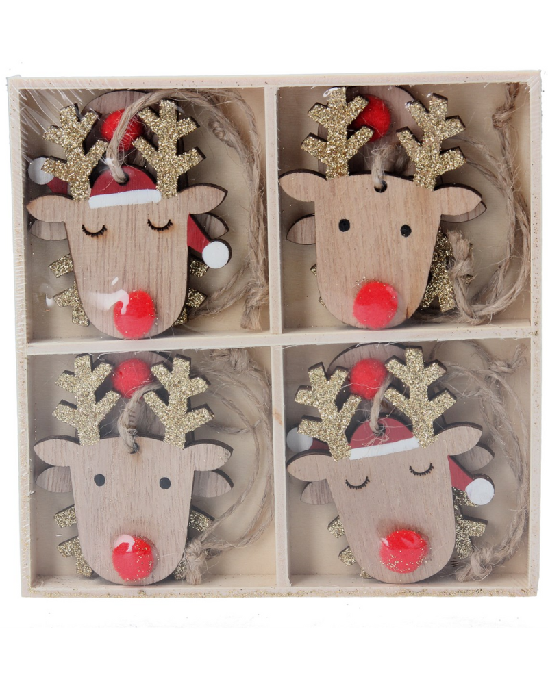 Gisela Graham Wood Reindeer Decoration Set
