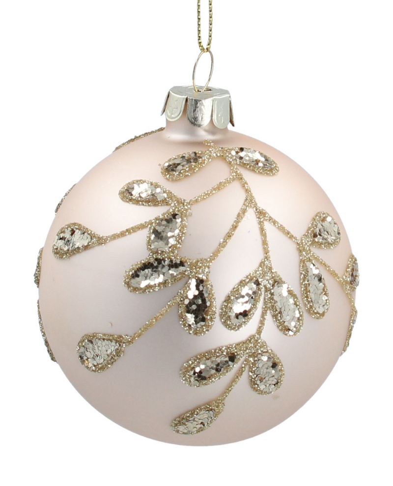 Gisela Graham Pale Gold Leaves Glass Bauble