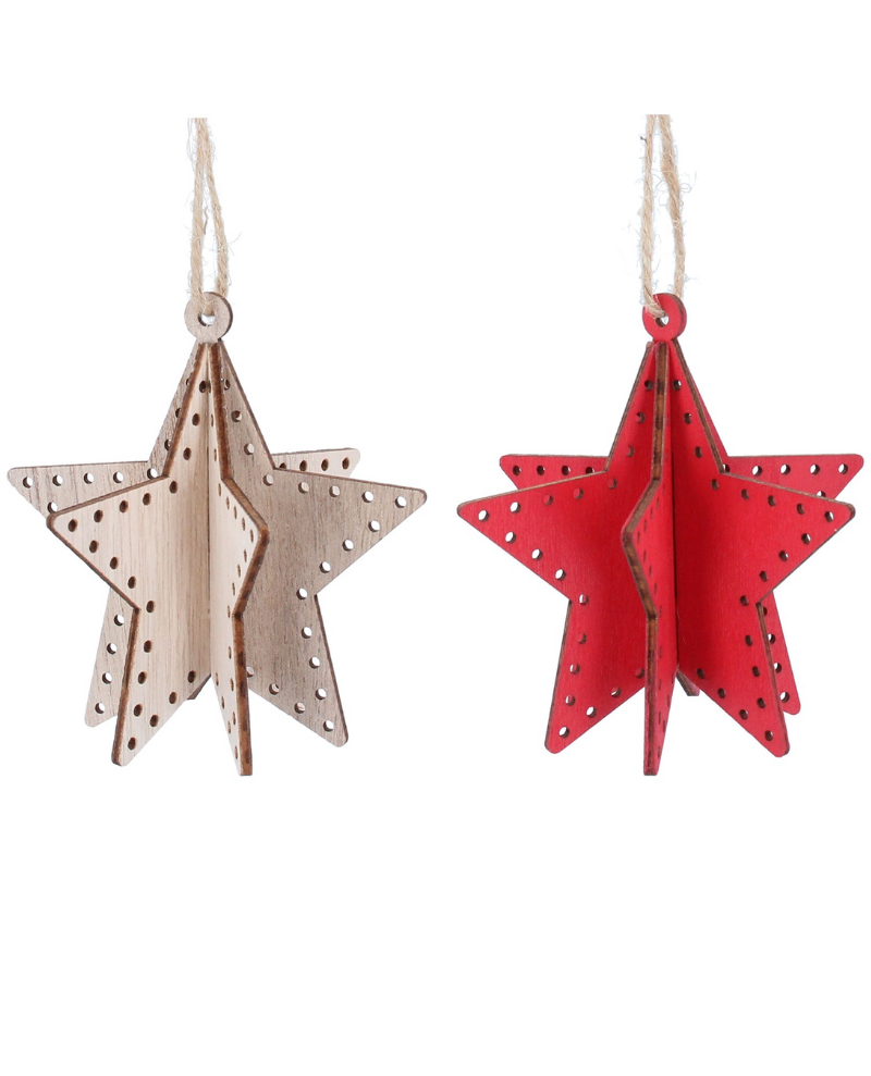 Gisela Graham Wooden Natural/Red 3D Decoration