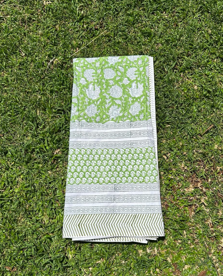 Block Print Green Floral Table Cloth Large