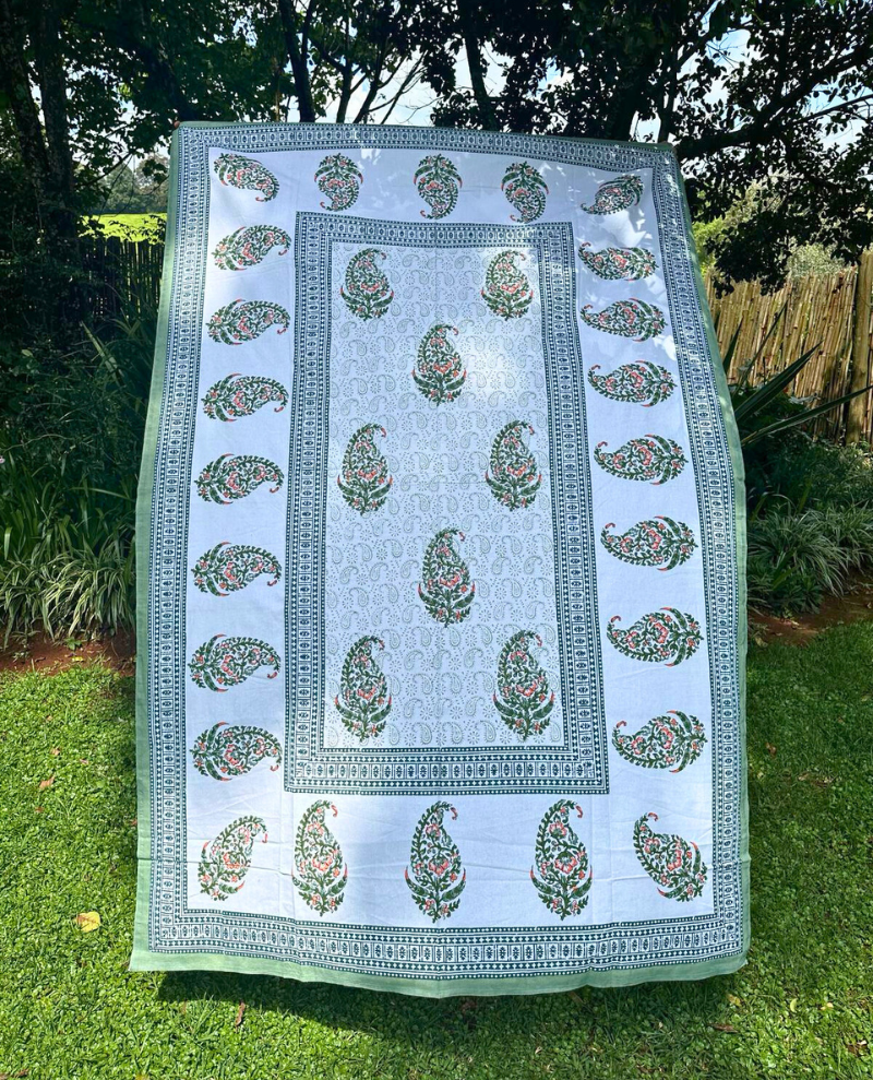 Block Print Green Paisley Table Cloth Small
