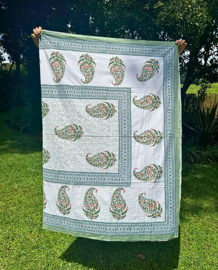 Block Print Green Paisley Table Cloth Small