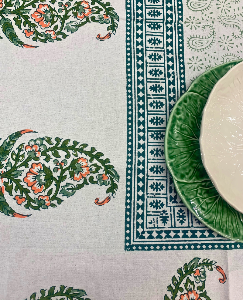 Block Print Green Paisley Table Cloth Small
