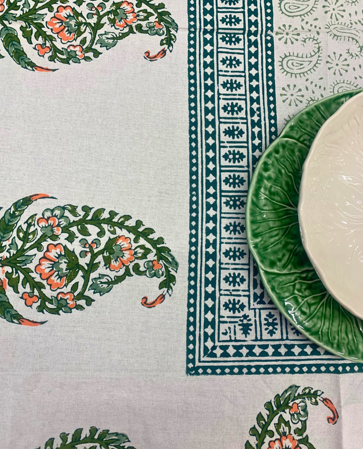 Block Print Green Paisley Table Cloth Small