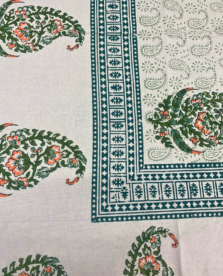 Block Print Green Paisley Table Cloth Small