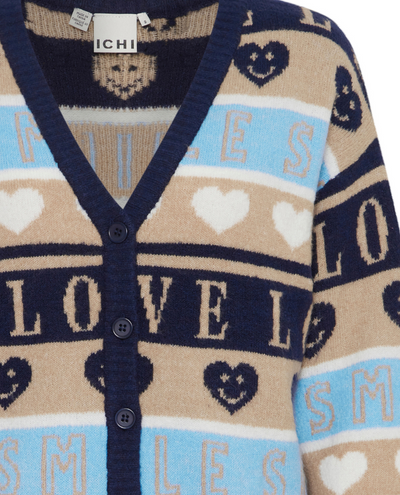 Ichi Motif Navy Cardigan