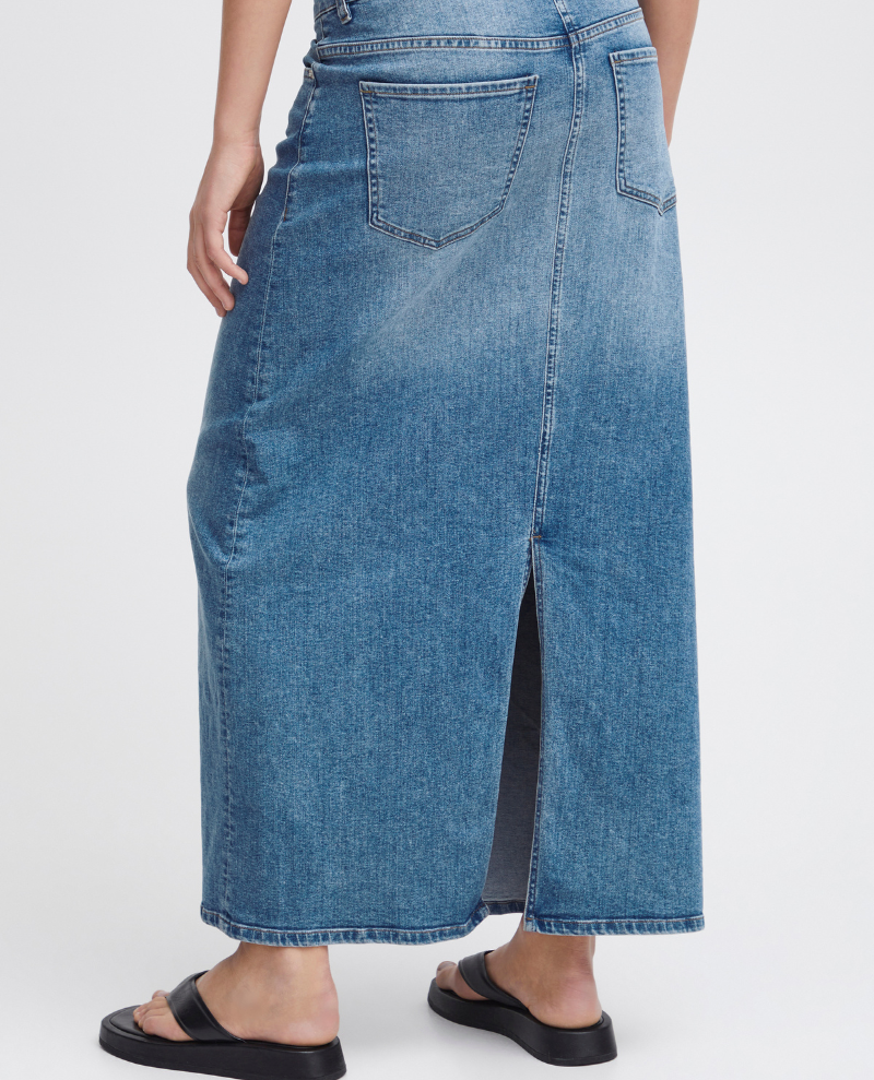 Ichi Twiggy Light Blue Denim Midi Skirt