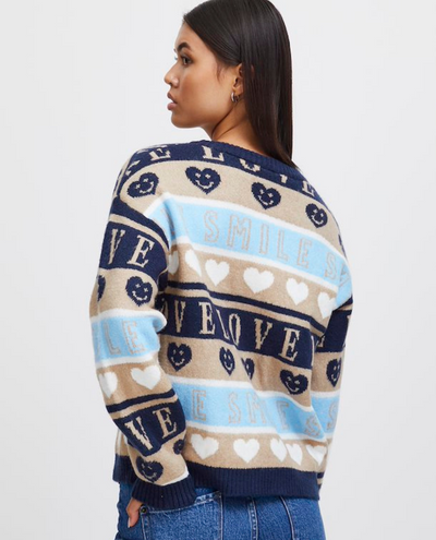 Ichi Motif Navy Cardigan
