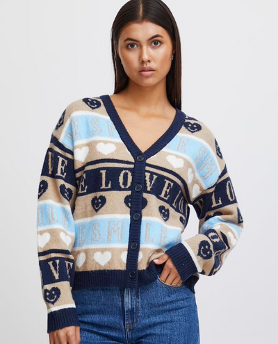 Ichi Motif Navy Cardigan
