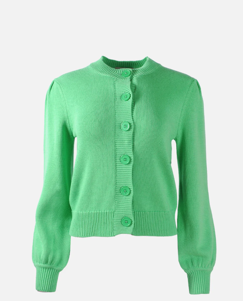 Jumper1234 Puff Sleeve Apple Green Cotton Cardigan