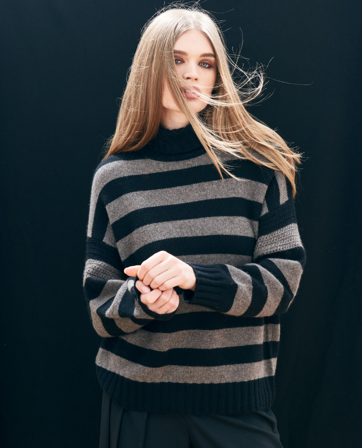 Jumper1234 Stripe Breton Black Mull Rollneck Knit