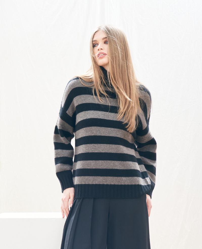 Jumper1234 Stripe Breton Black Mull Rollneck Knit