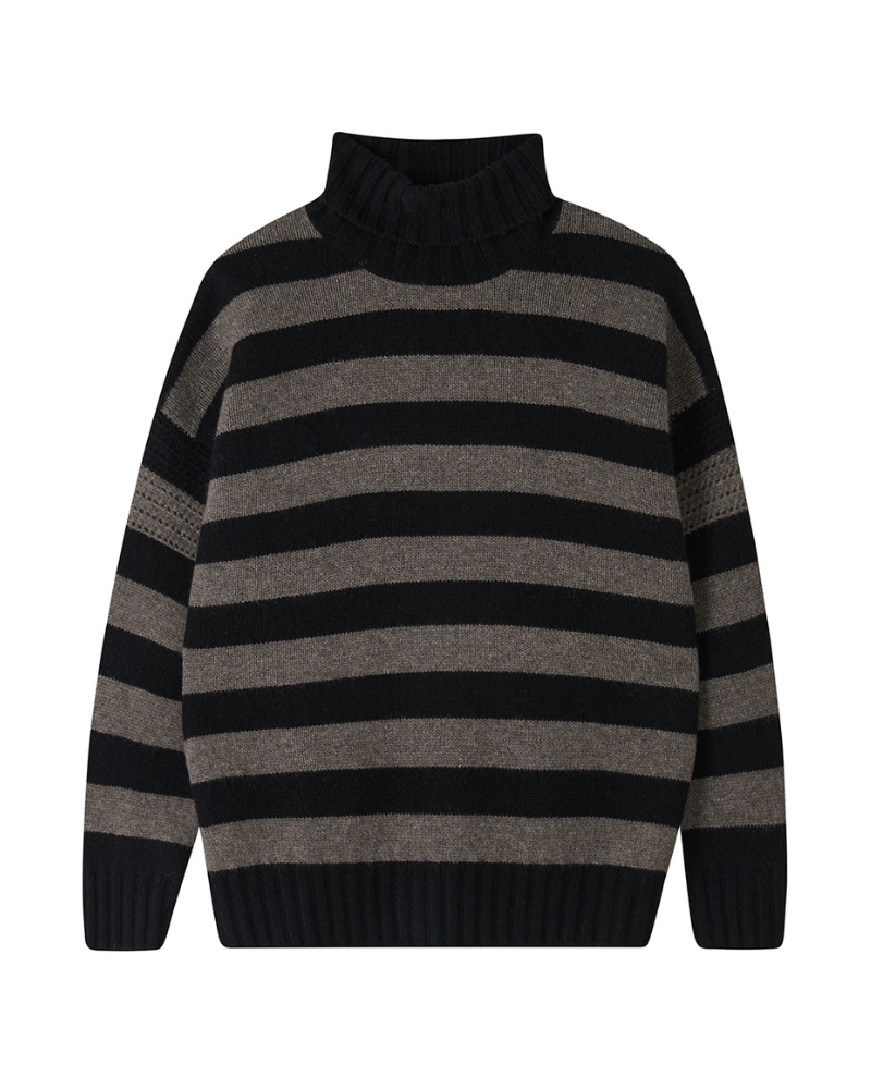 Jumper1234 Stripe Breton Black Mull Rollneck Knit