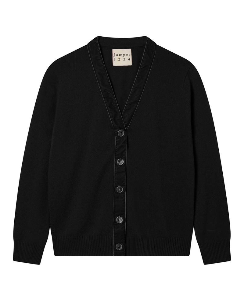 Jumper1234 Velvet Trim Black Cardigan