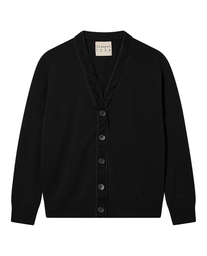 Jumper1234 Velvet Trim Black Cardigan