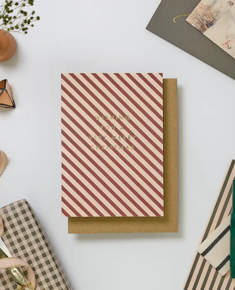 Katie Leamon Burgundy Stripe Xmas Card