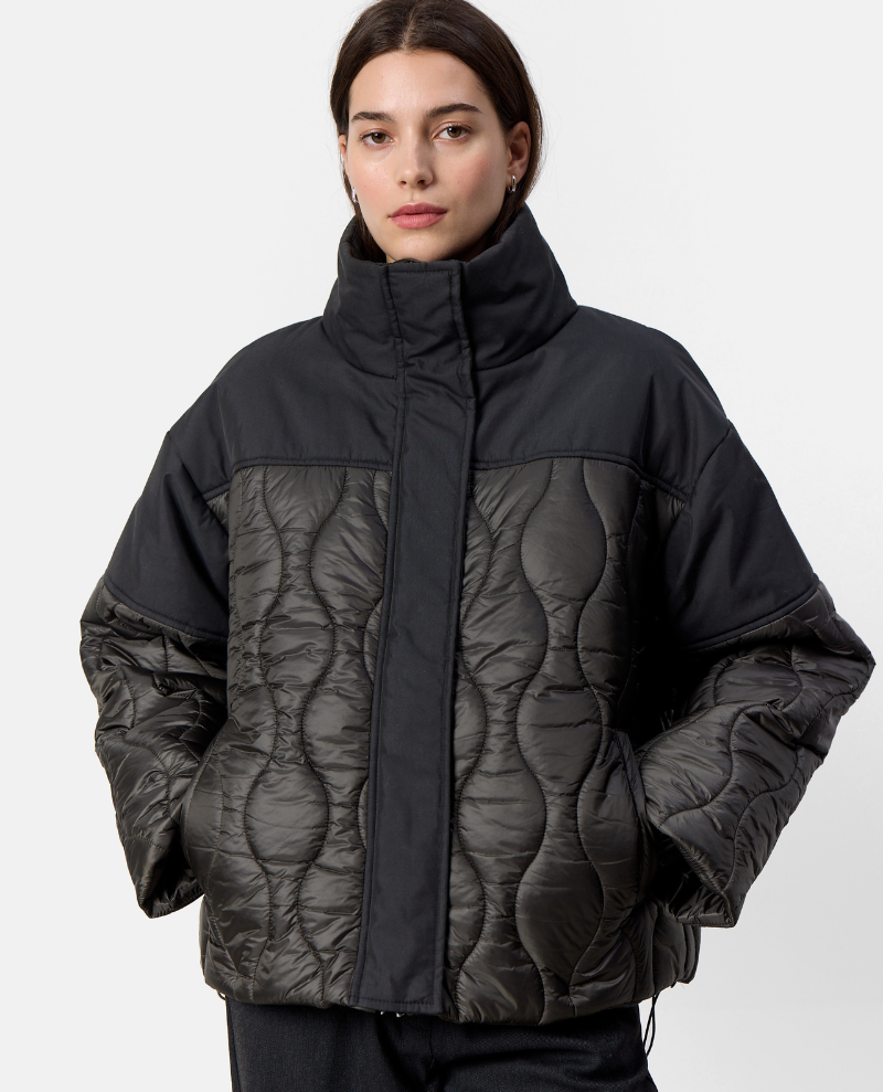 Short black quilted jacket shop