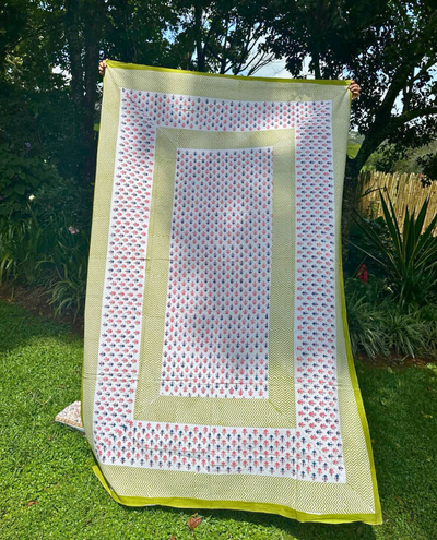 Block Print Lime Green and Pink Table Cloth Small