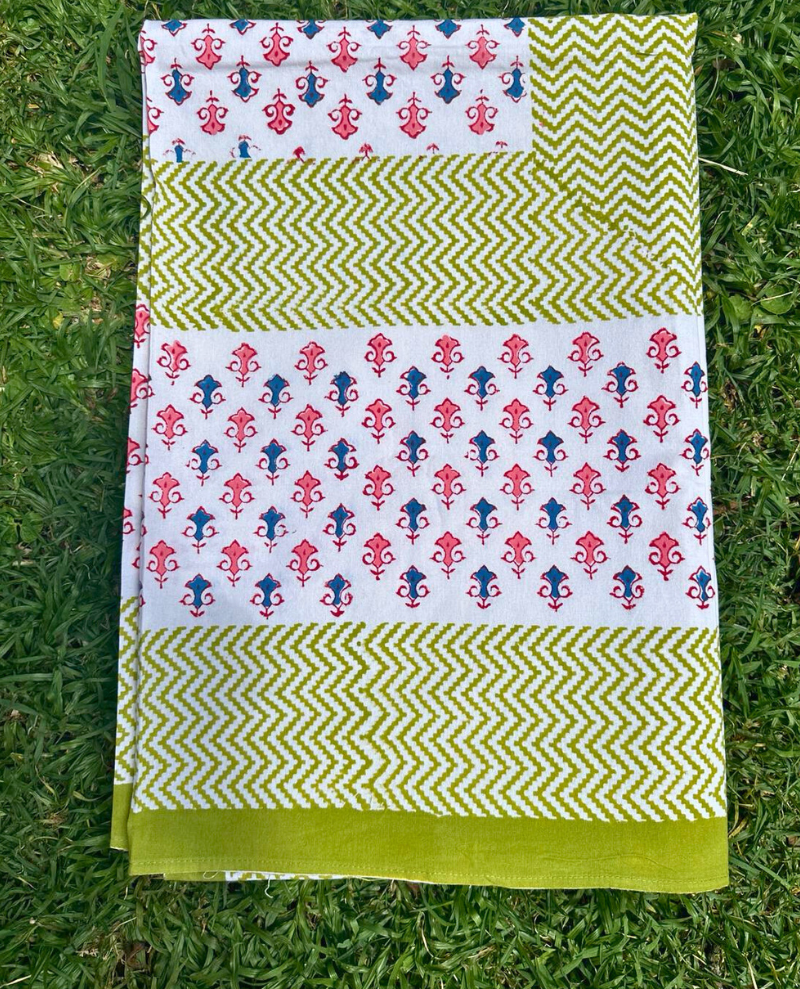 Block Print Lime Green and Pink Table Cloth Small