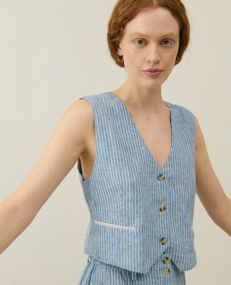 Louise Misha Franckie Blue Stripe Waistcoat