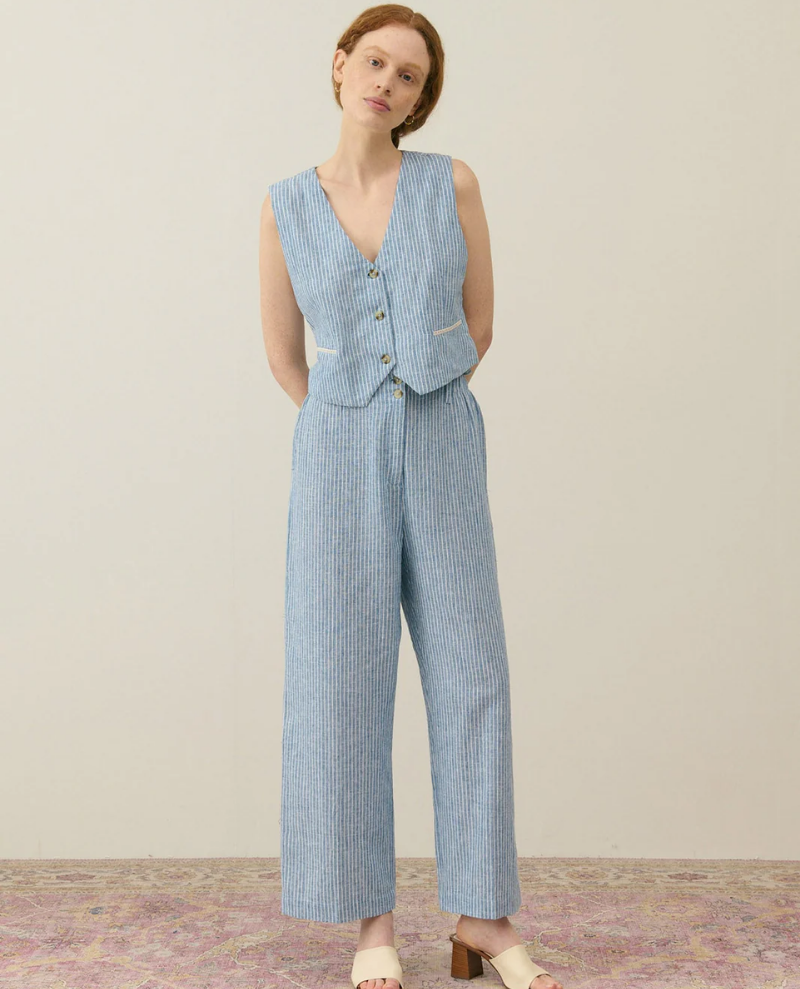 Louise Misha Franckie Blue Stripe Waistcoat