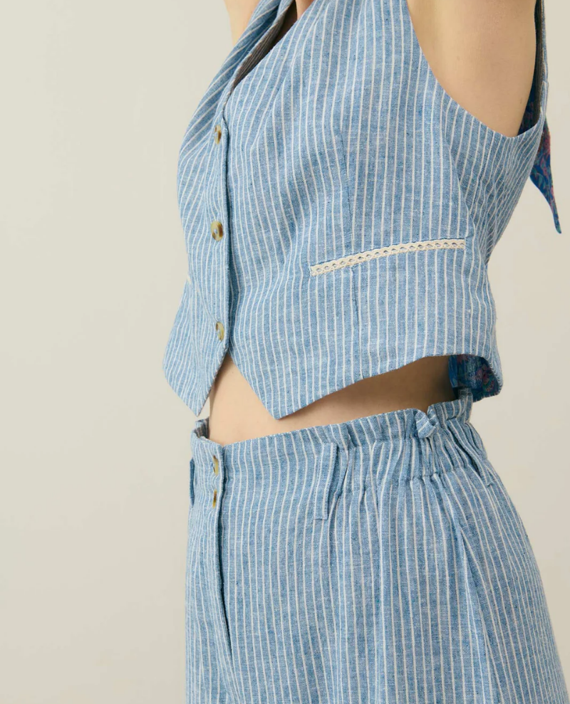 Louise Misha Franckie Blue Stripe Waistcoat
