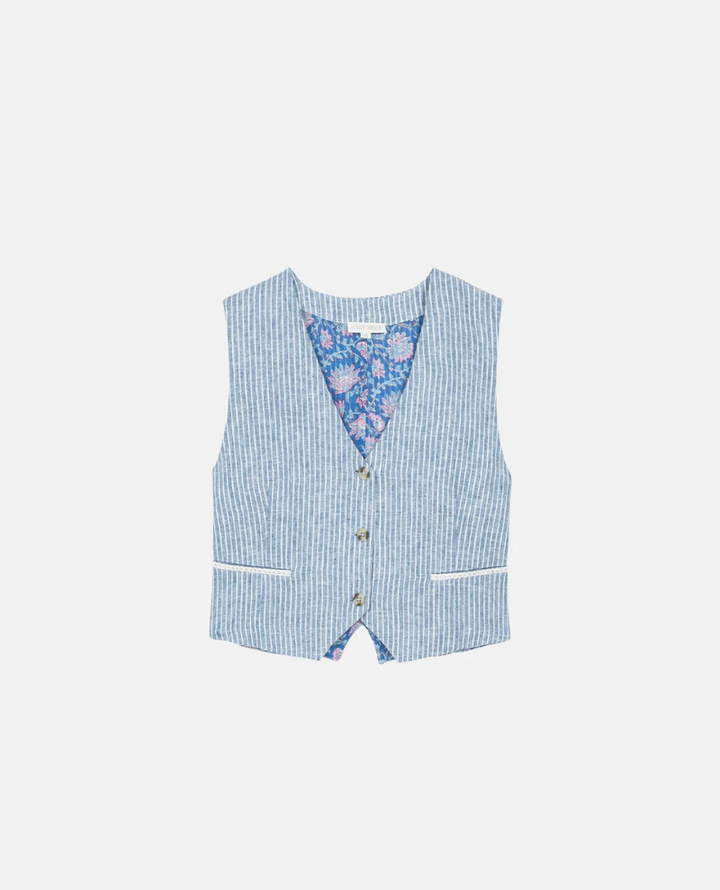 Louise Misha Franckie Blue Stripe Waistcoat