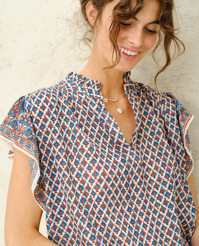 Mabe Viti Orange Turquoise Short Sleeve Top