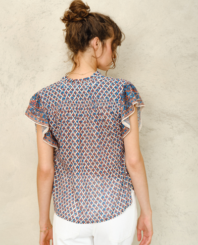 Mabe Viti Orange Turquoise Short Sleeve Top