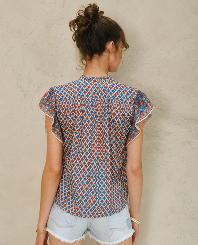Mabe Viti Orange Turquoise Short Sleeve Top