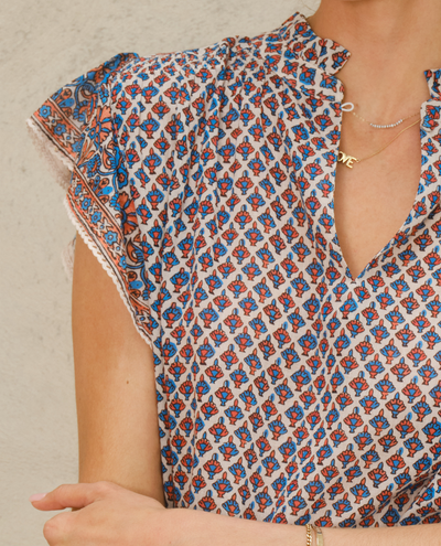 Mabe Viti Orange Turquoise Short Sleeve Top