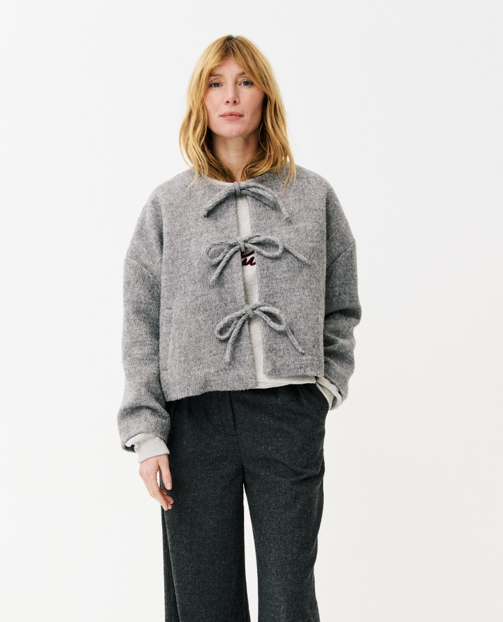 Maison Anana Pricillia Grey Bow Cardigan