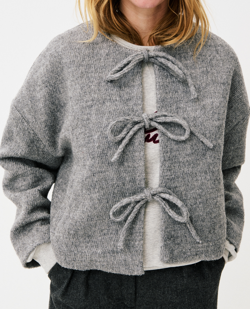 Maison Anana Pricillia Grey Bow Cardigan
