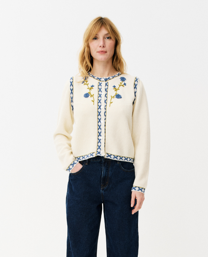 Maison Anana Prissie Cream Floral Cardigan