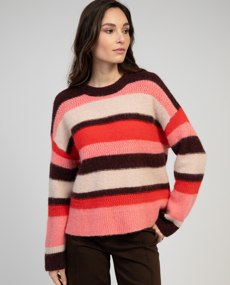 Maison Anje Bevian Coral Stripe Crew Knit
