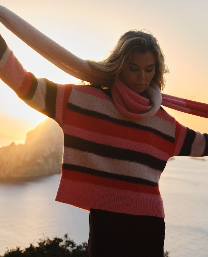 Maison Anje Bevian Coral Stripe Crew Knit