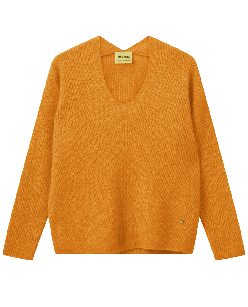 Mos Mosh Blazing Orange Thora V neck Fluffy long sleeved womens knit jumper