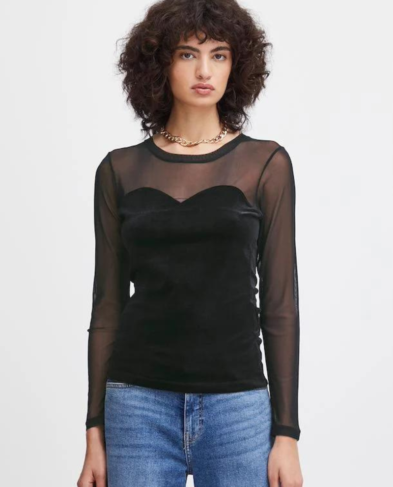 Ichi Lavanny Black Semi Sheer Top