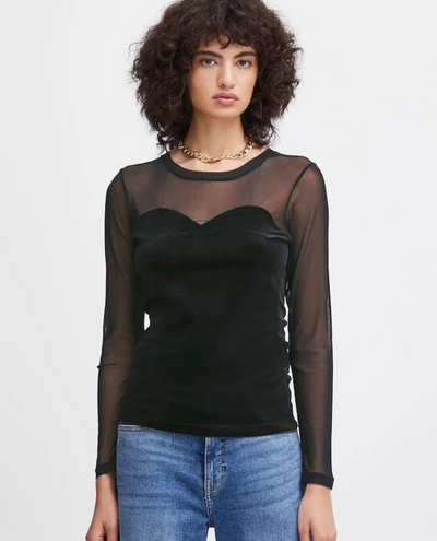 Ichi Lavanny Black Semi Sheer Top