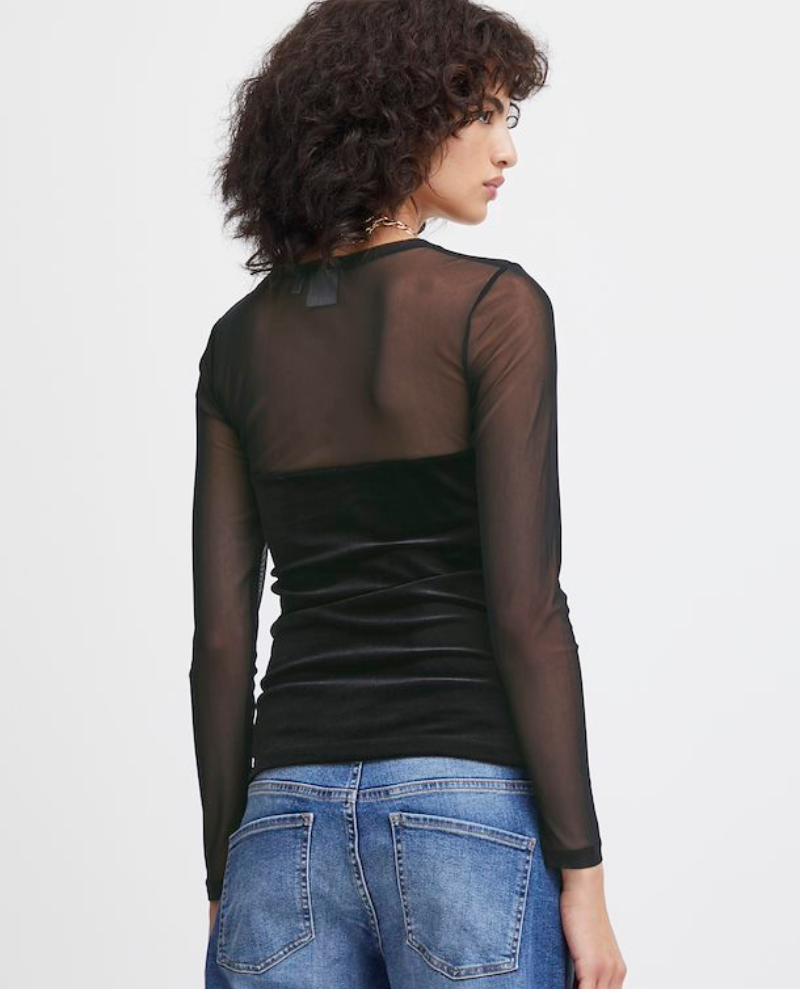 Ichi Lavanny Black Semi Sheer Top