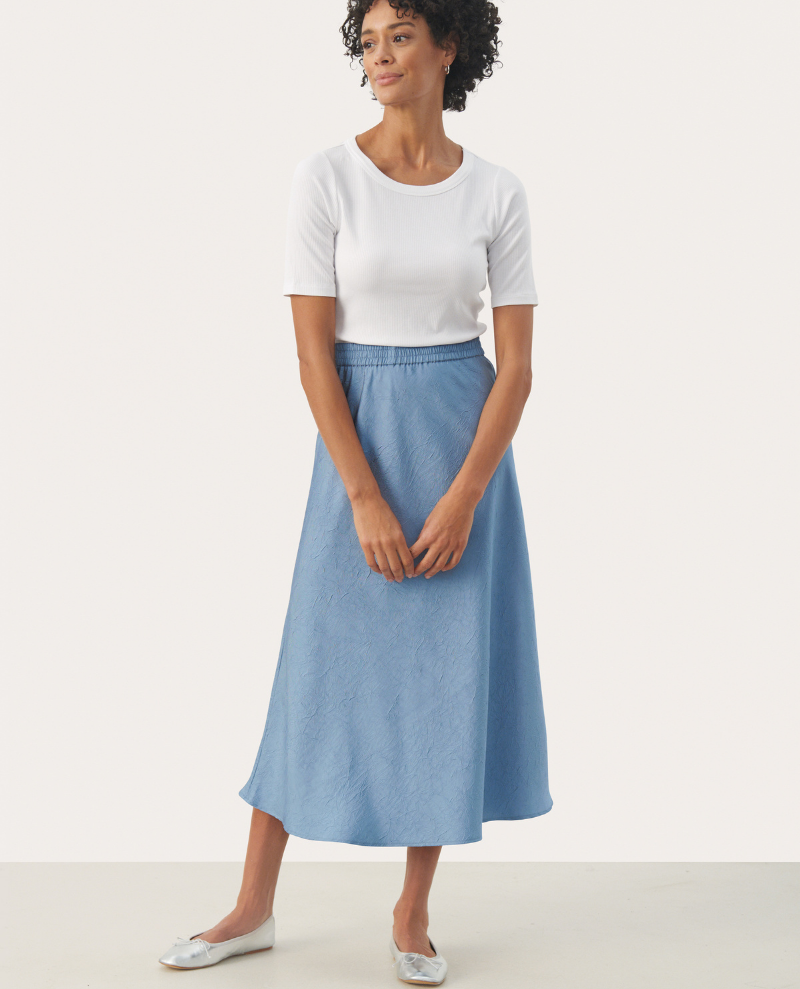 Part Two Dolly Faded Denim Midi Skirt