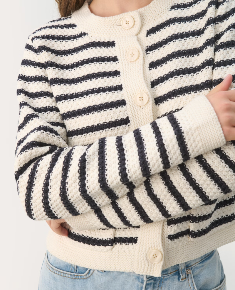 Part Two Elmie Navy Stripe Cardigan - Main Image