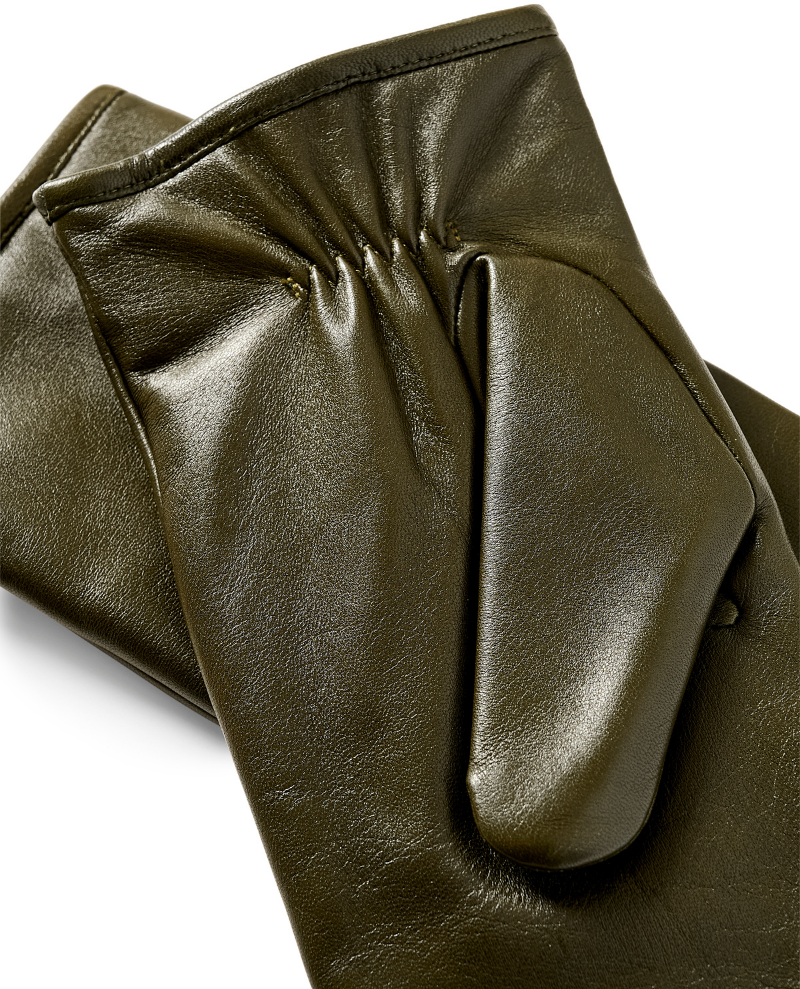 Part Two Flori Green Leather Mittens